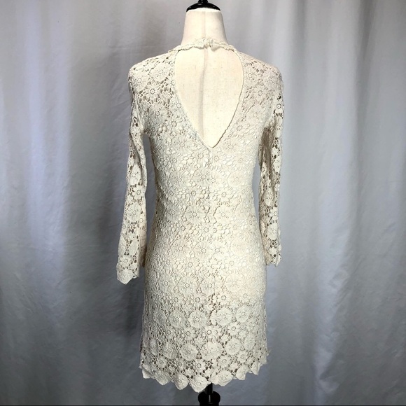 Zara Trafaluc cream off white lace minidress 3/4 sleeves open back bodycon S - Picture 4 of 9